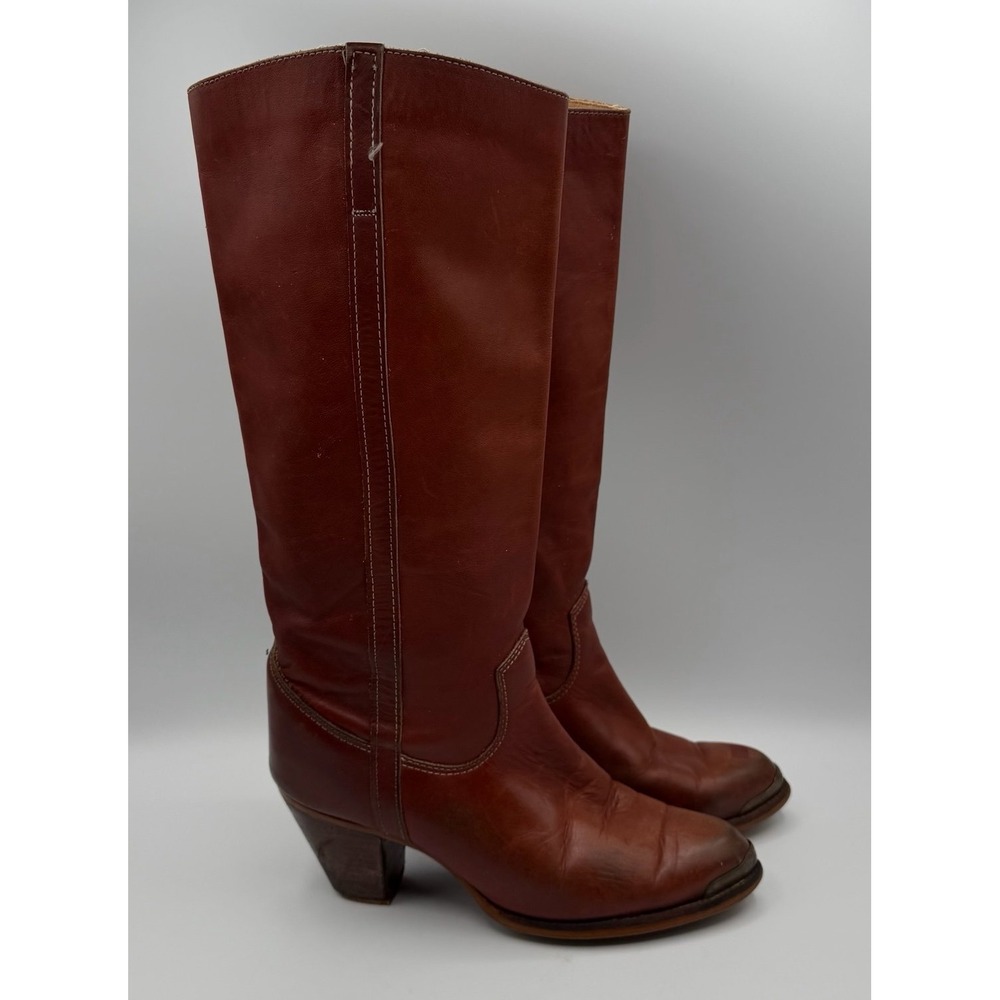Vintage Zodiac USA Brown Leather Western Boots Womens Size 8 Tall Cowboy